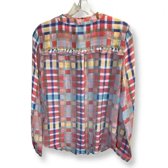 Zac & Rachel, Colorful Plaid, Button up, V-Neck, Ruffles, S - Picture 6 of 8